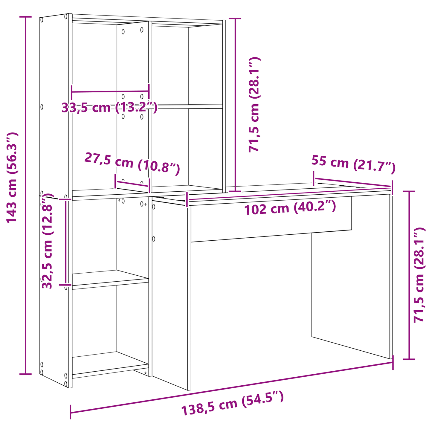 Skrivebord Røkt eik 138,5 x 55 x 143 cm Konstruert tre