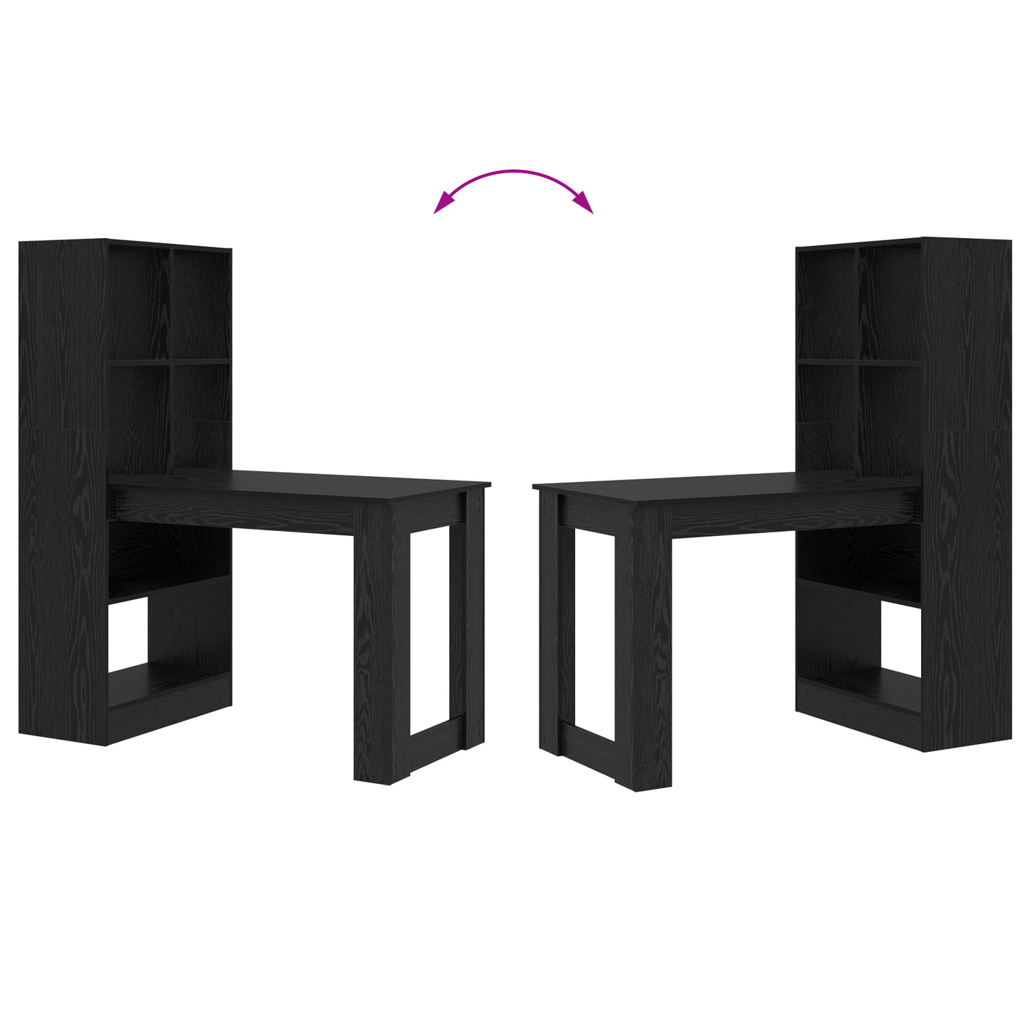 Skrivebord med hylle Svart Eik 122 x 67 x 145 cm Konstruert tre