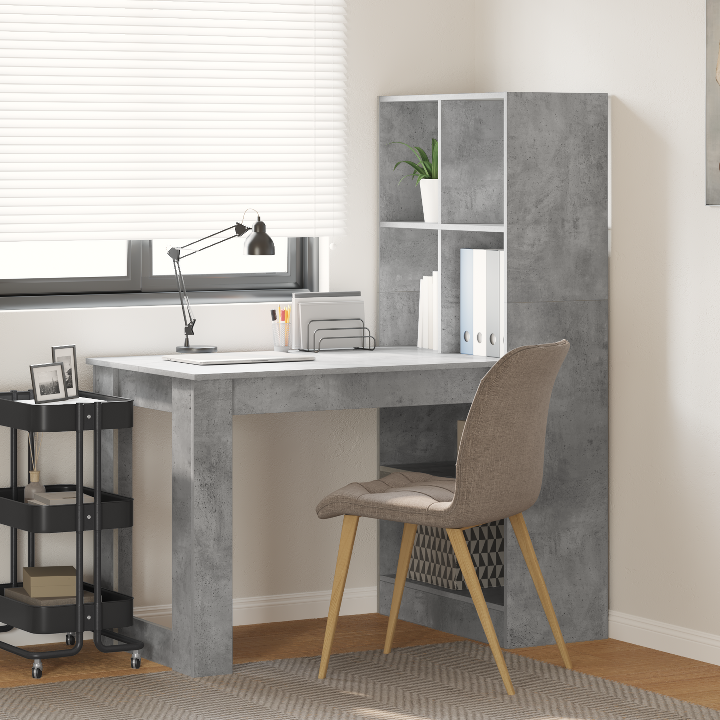 Skrivebord med hylle Betonggrå 122 x 67 x 145 cm Konstruert tre