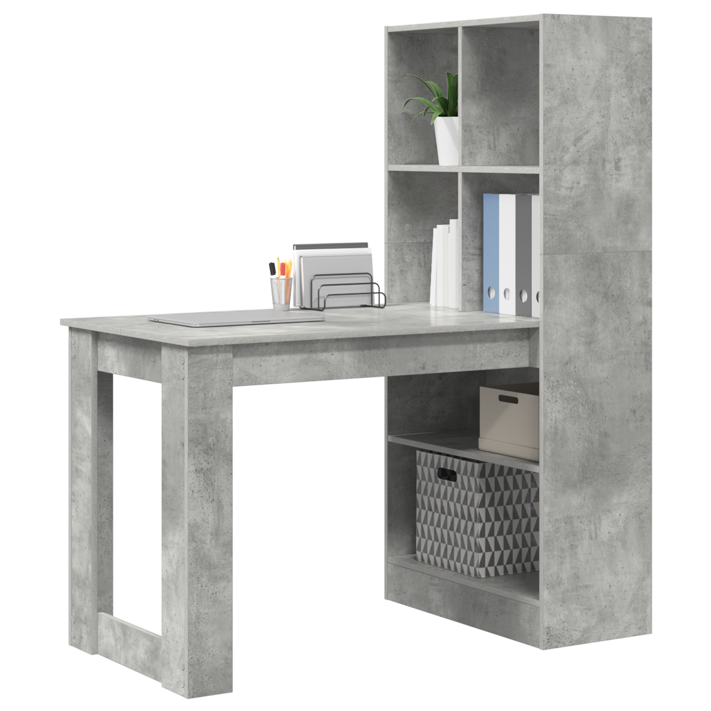 Skrivebord med hylle Betonggrå 122 x 67 x 145 cm Konstruert tre