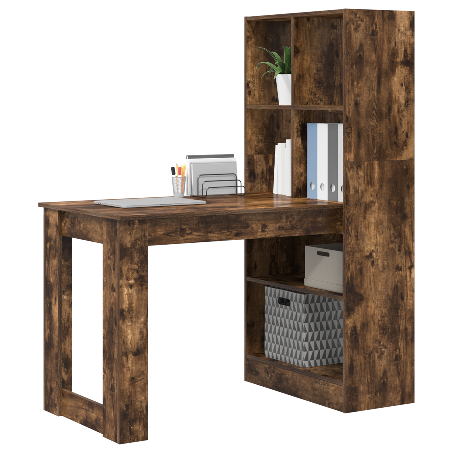 Skrivebord med hylle Røkt eik 122 x 67 x 145 cm Konstruert tre
