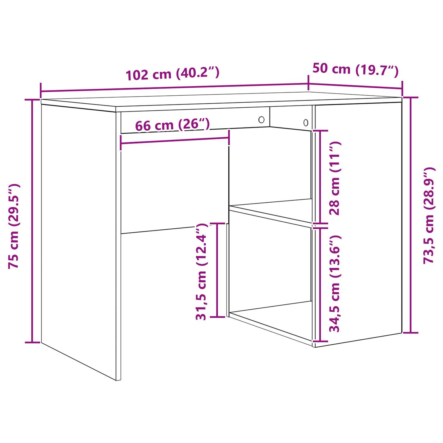 Hjørneskrivebord med skuff Hvit 102 x 88 x 75 cm