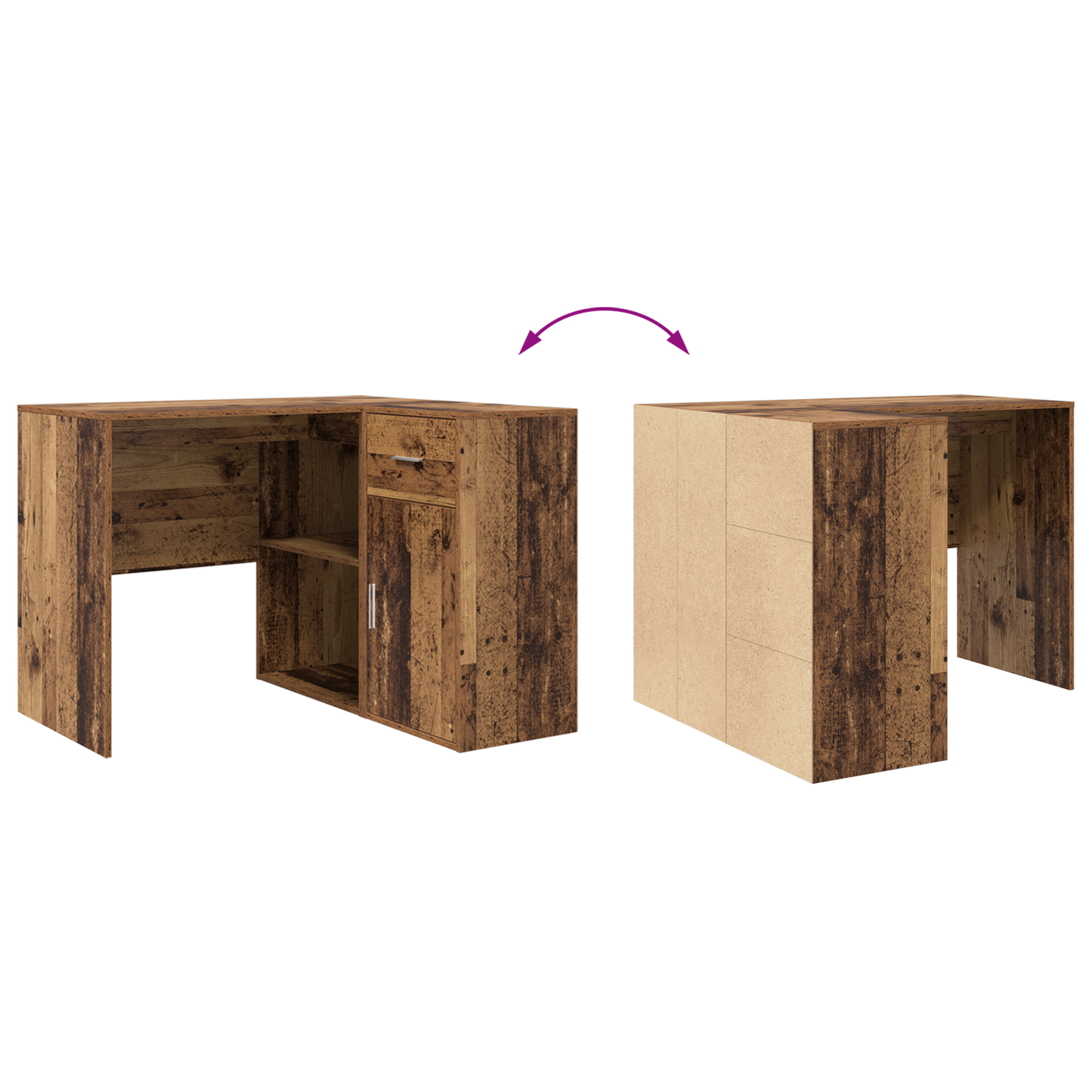 Hjørneskrivebord med skuff Gammelt tre 102 x 88 x 75 cm