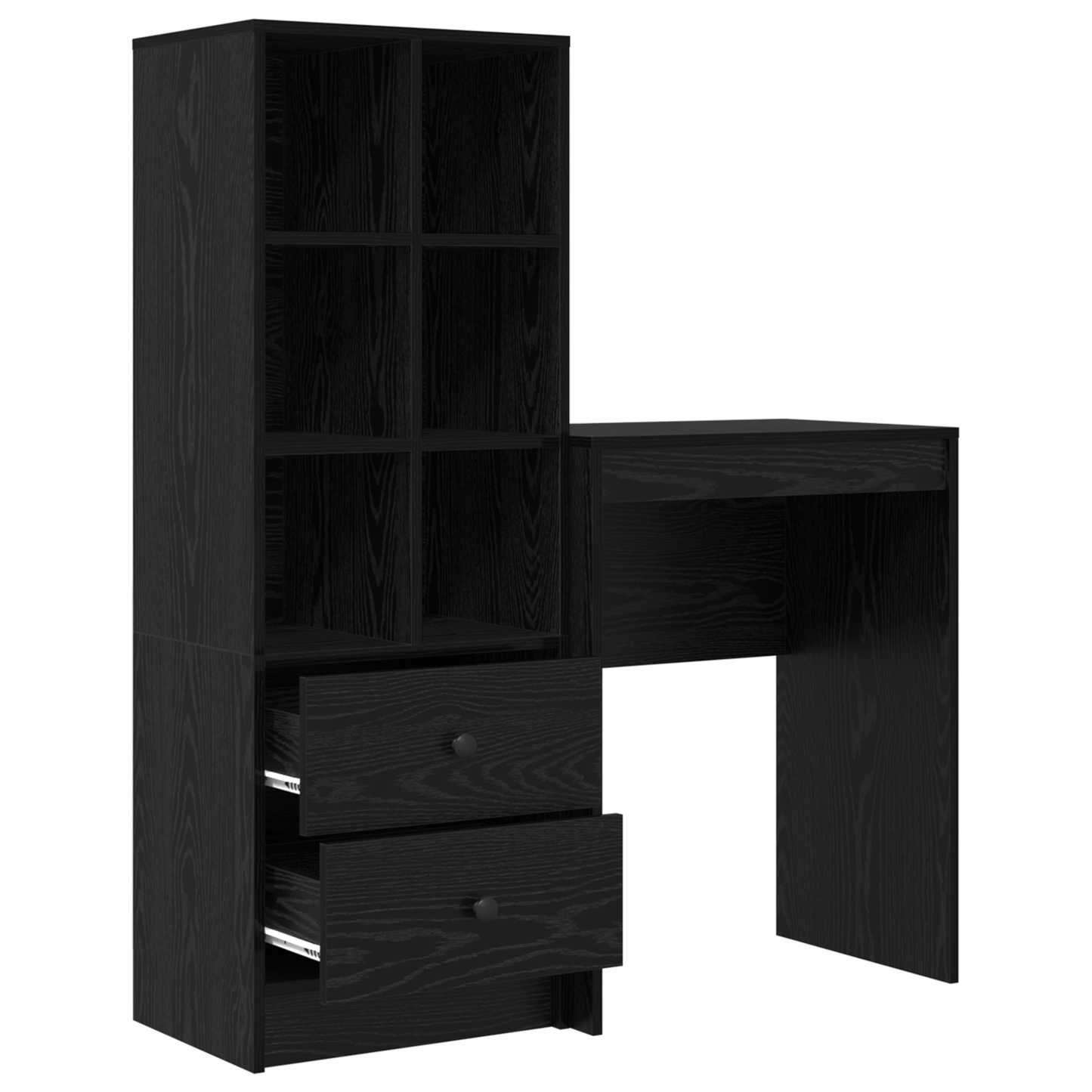 Skrivebord med skuff med hylle med lagring 2 pcs Svart Eik