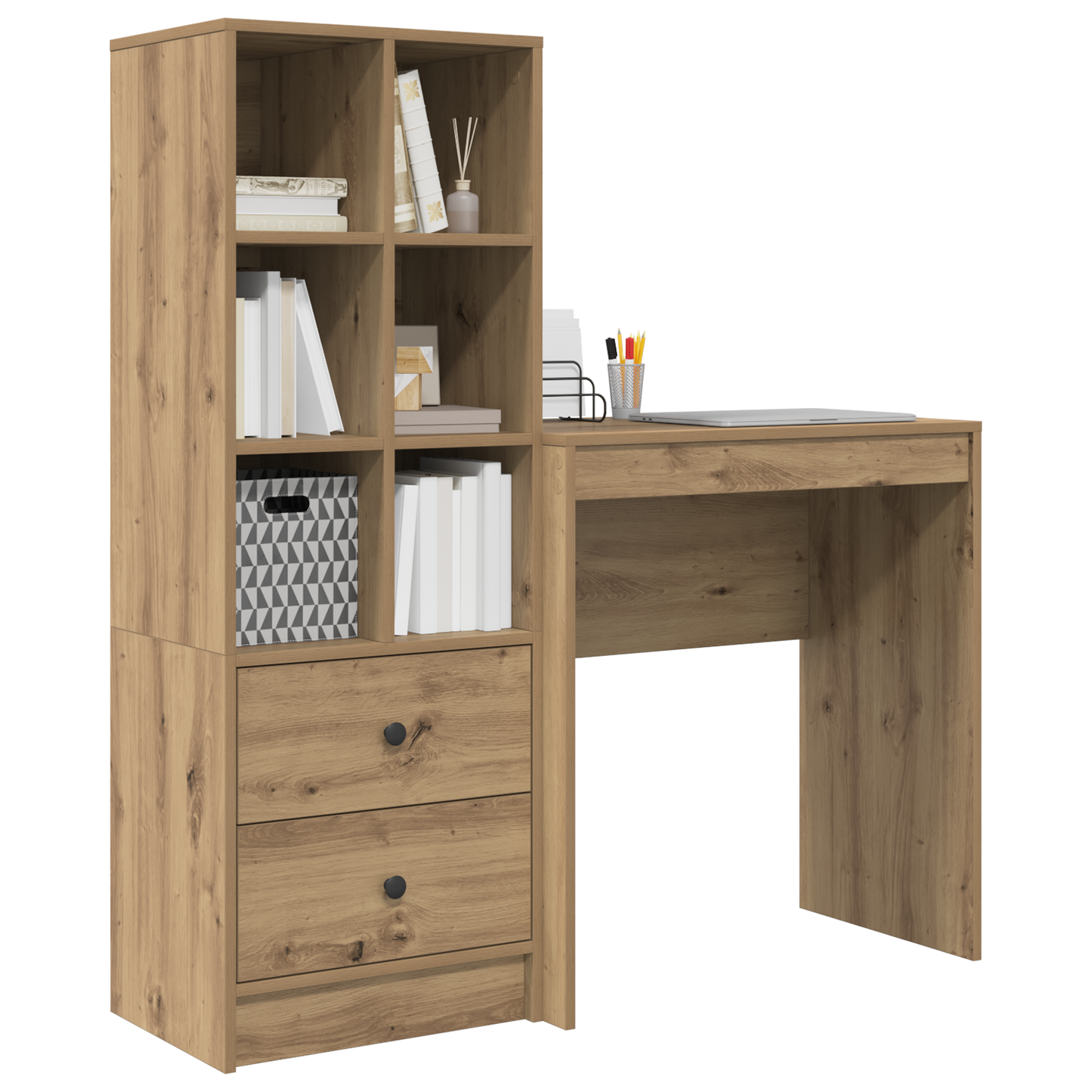 Skrivebord med skuff med hylle med lagring 2 pcs Artisan Eik