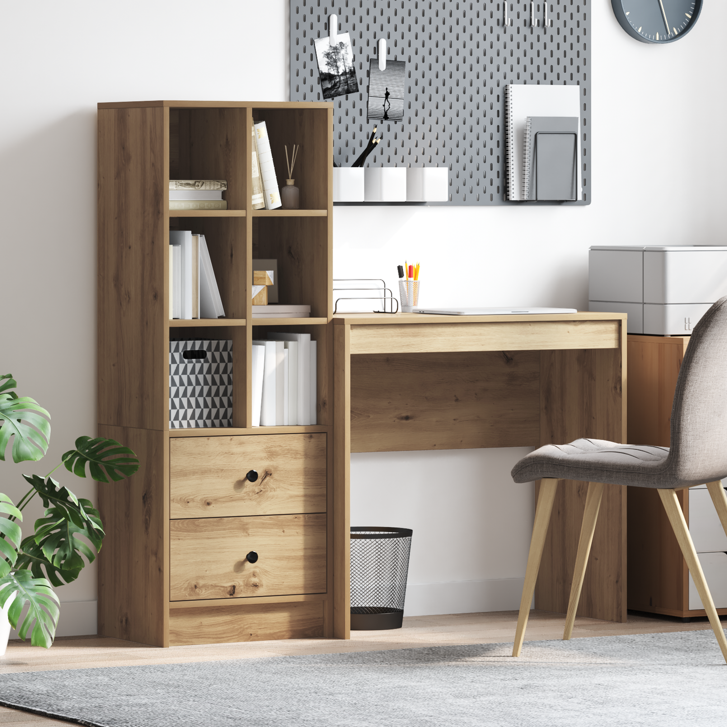 Skrivebord med skuff med hylle med lagring 2 pcs Artisan Eik