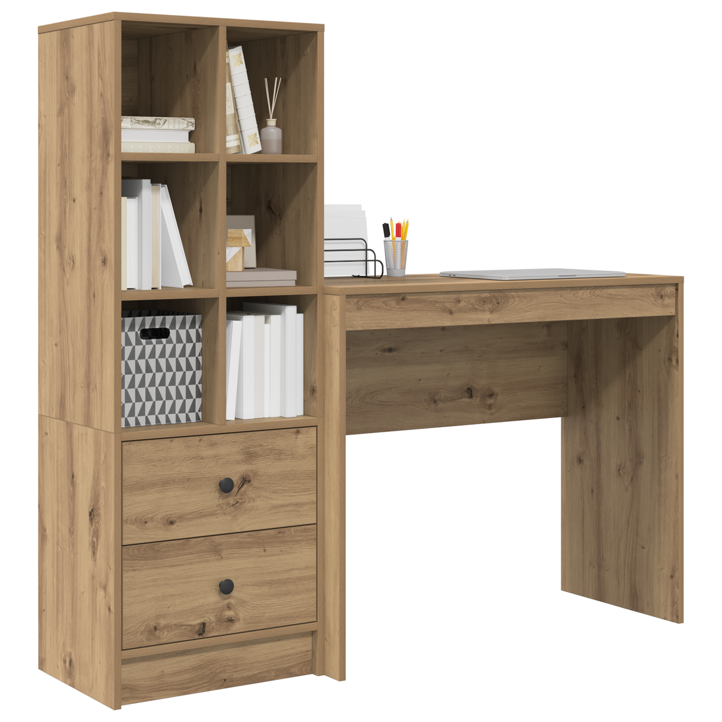 Skrivebord med skuff med hylle med lagring 2 pcs Artisan Eik