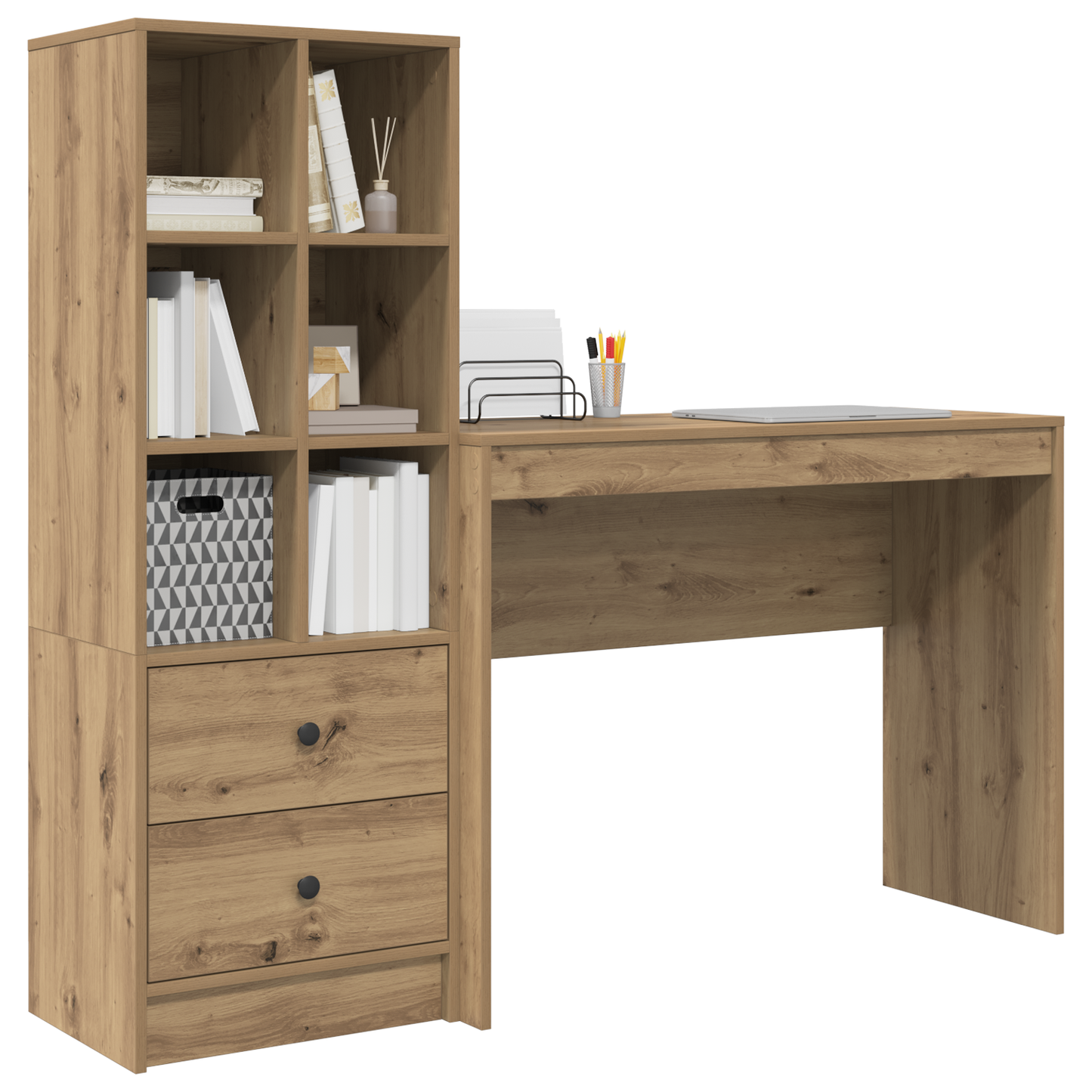 Skrivebord med skuff med hylle med lagring 2 pcs Artisan Eik
