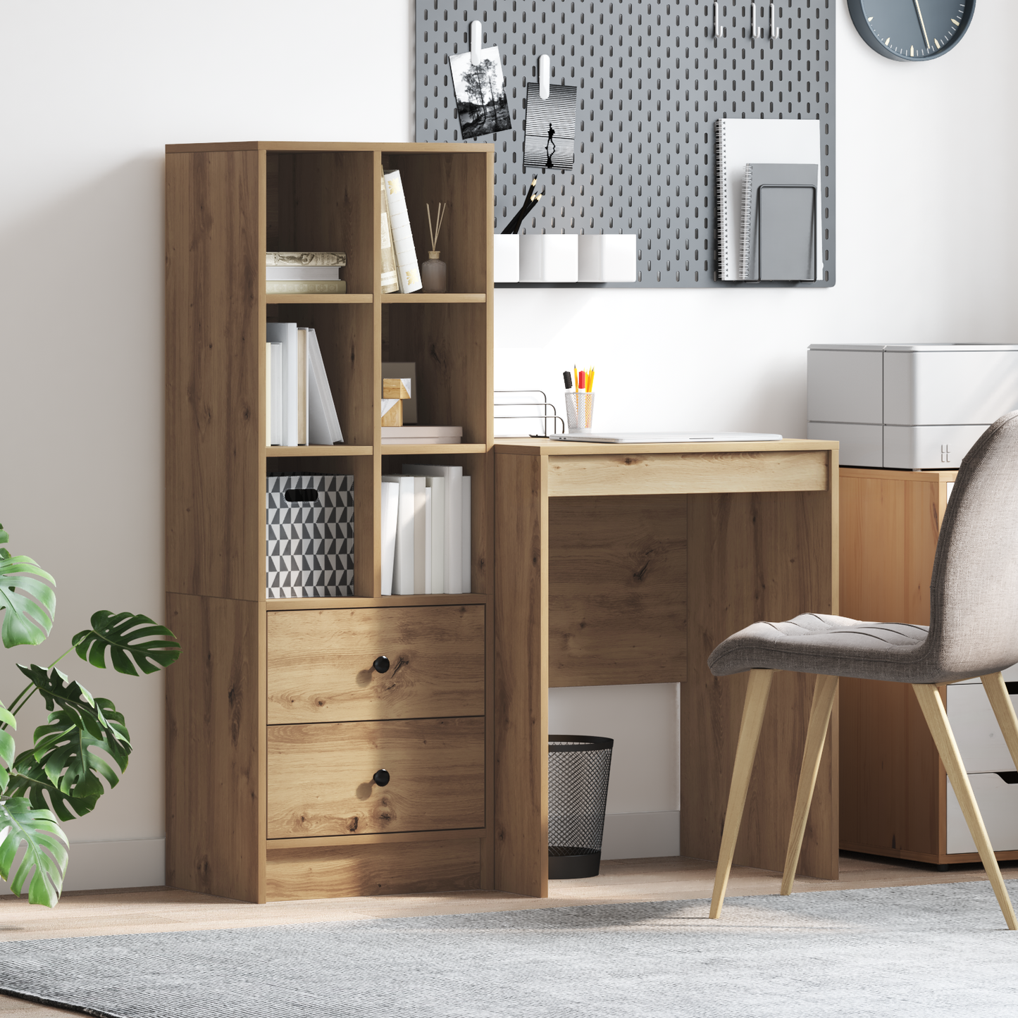 Skrivebord med skuff med hylle med lagring 2 pcs Artisan Eik