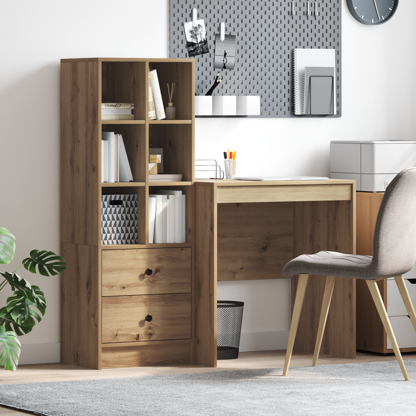 Skrivebord med skuff med hylle med lagring 2 pcs Artisan Eik