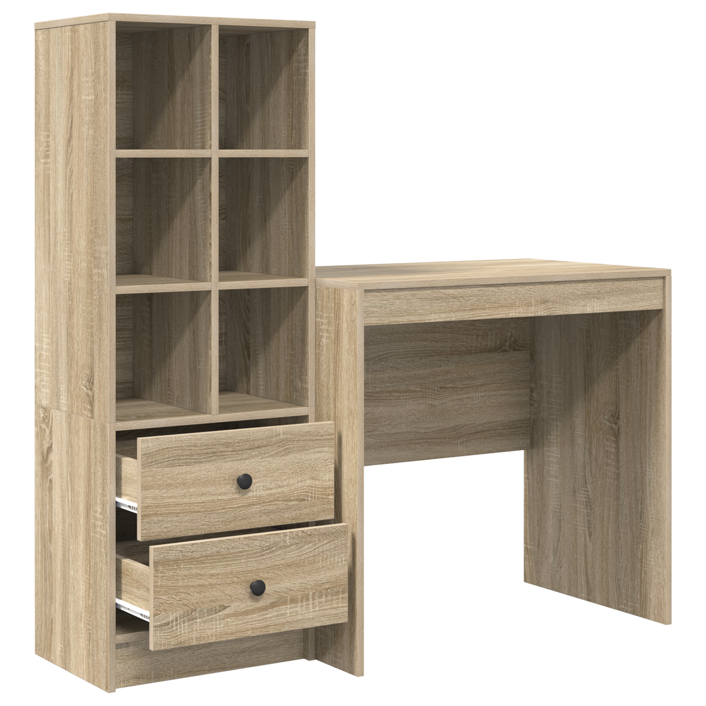 Skrivebord med skuff med hylle med lagring 2 pcs Sonoma eik