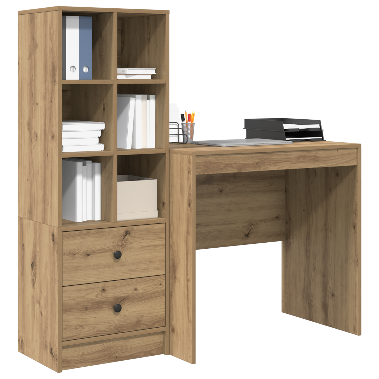 Skrivebord med skuff med hylle med lagring 2 pcs Artisan Eik