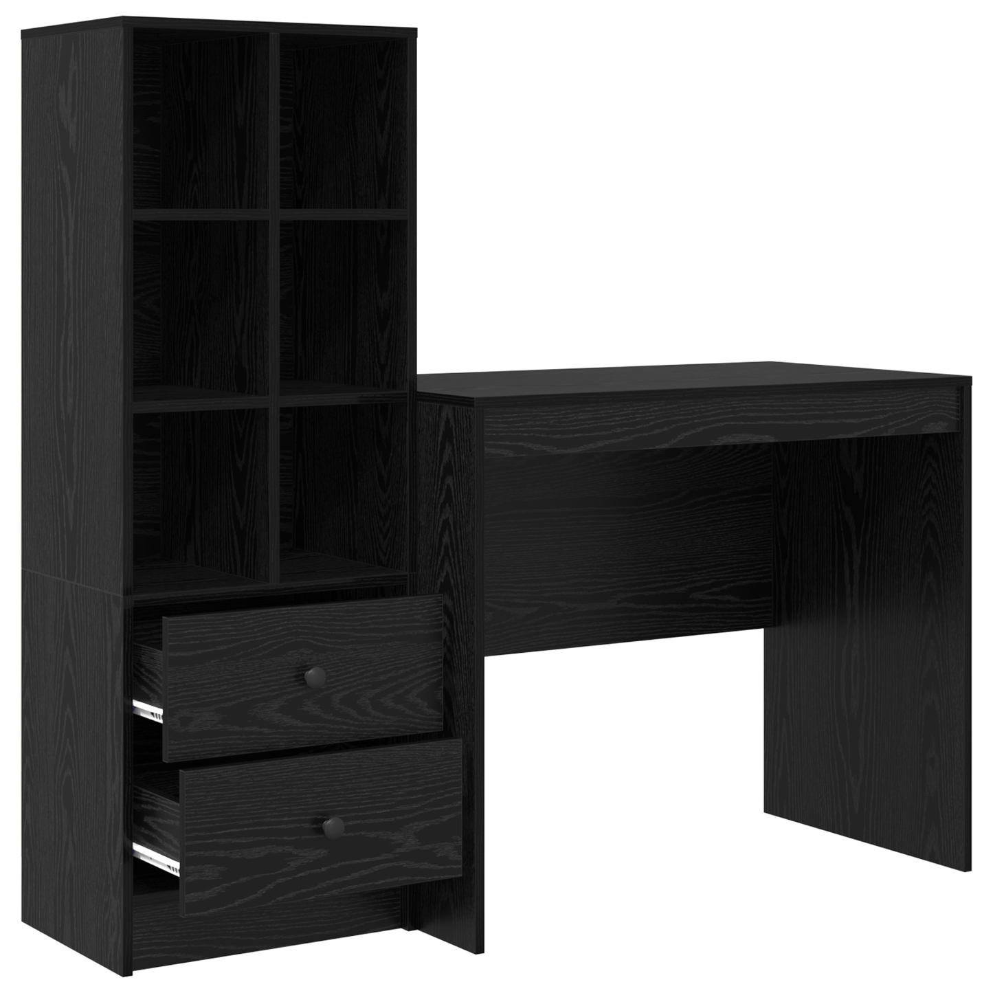 Skrivebord med skuff med hylle med lagring 2 pcs Svart Eik