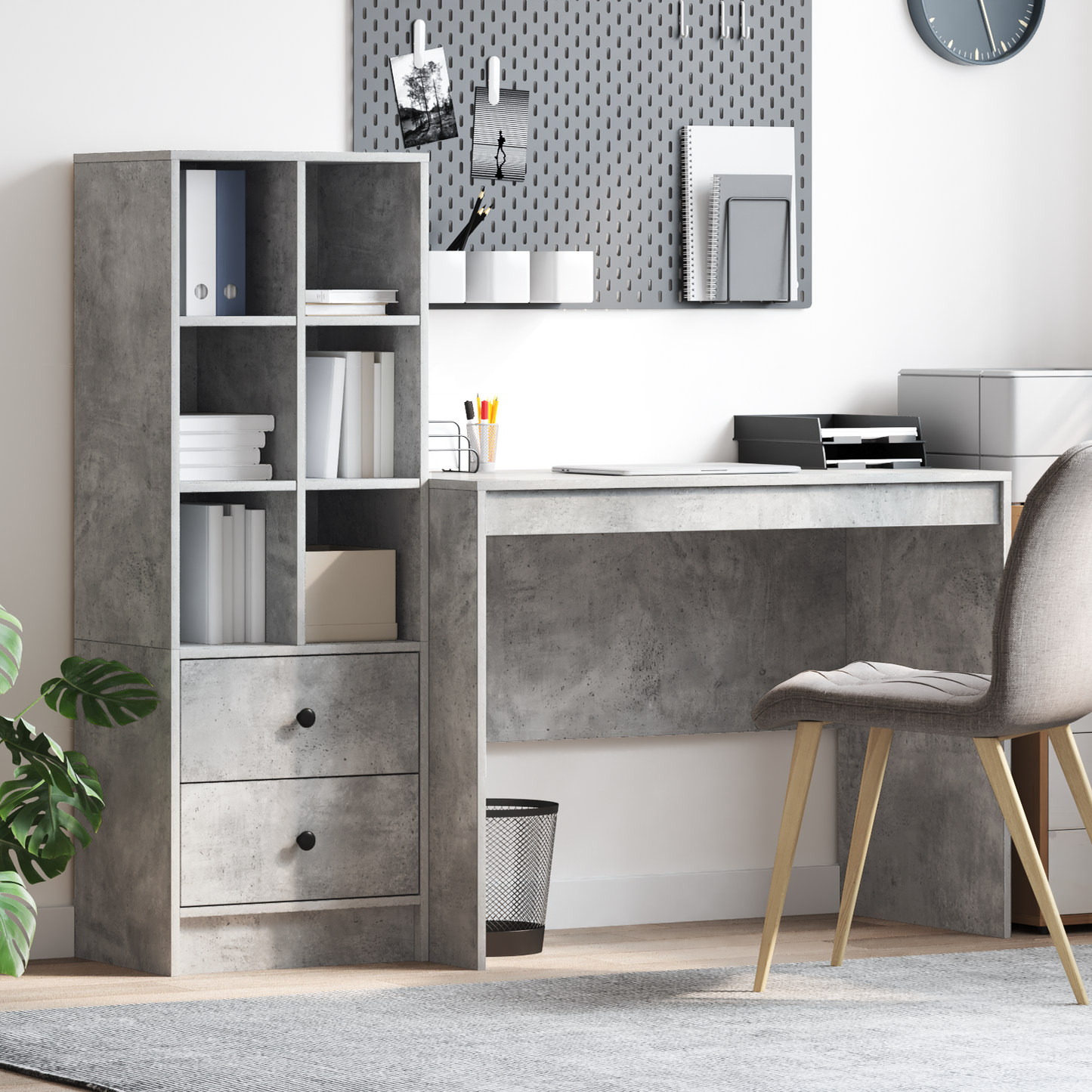 Skrivebord med skuff 2 pcs Betonggrå