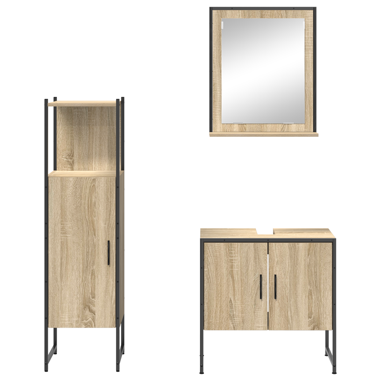 Baderomsinnredningssett med hylle 3 pcs Brun Konstruert tre