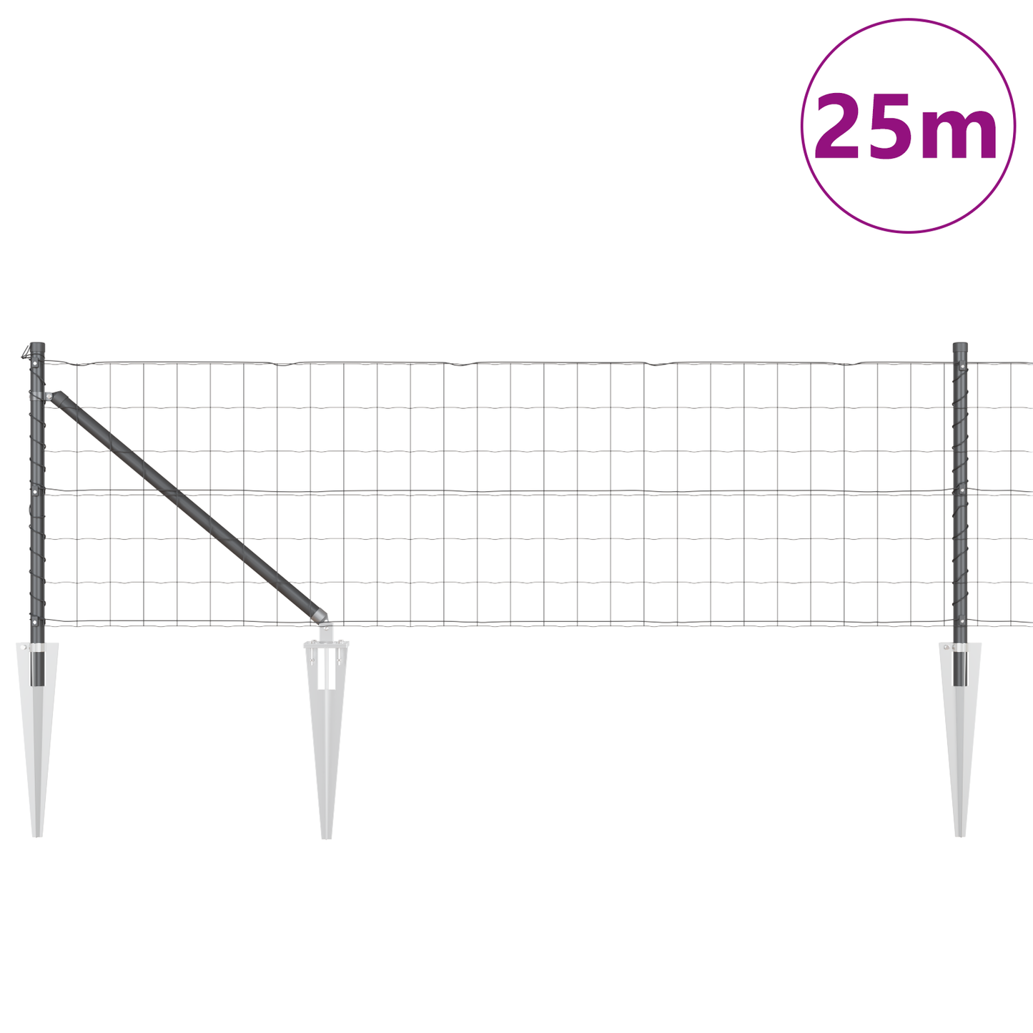 Gjerde med stolpe Grå 0,6 x 25 m Stål og PVC