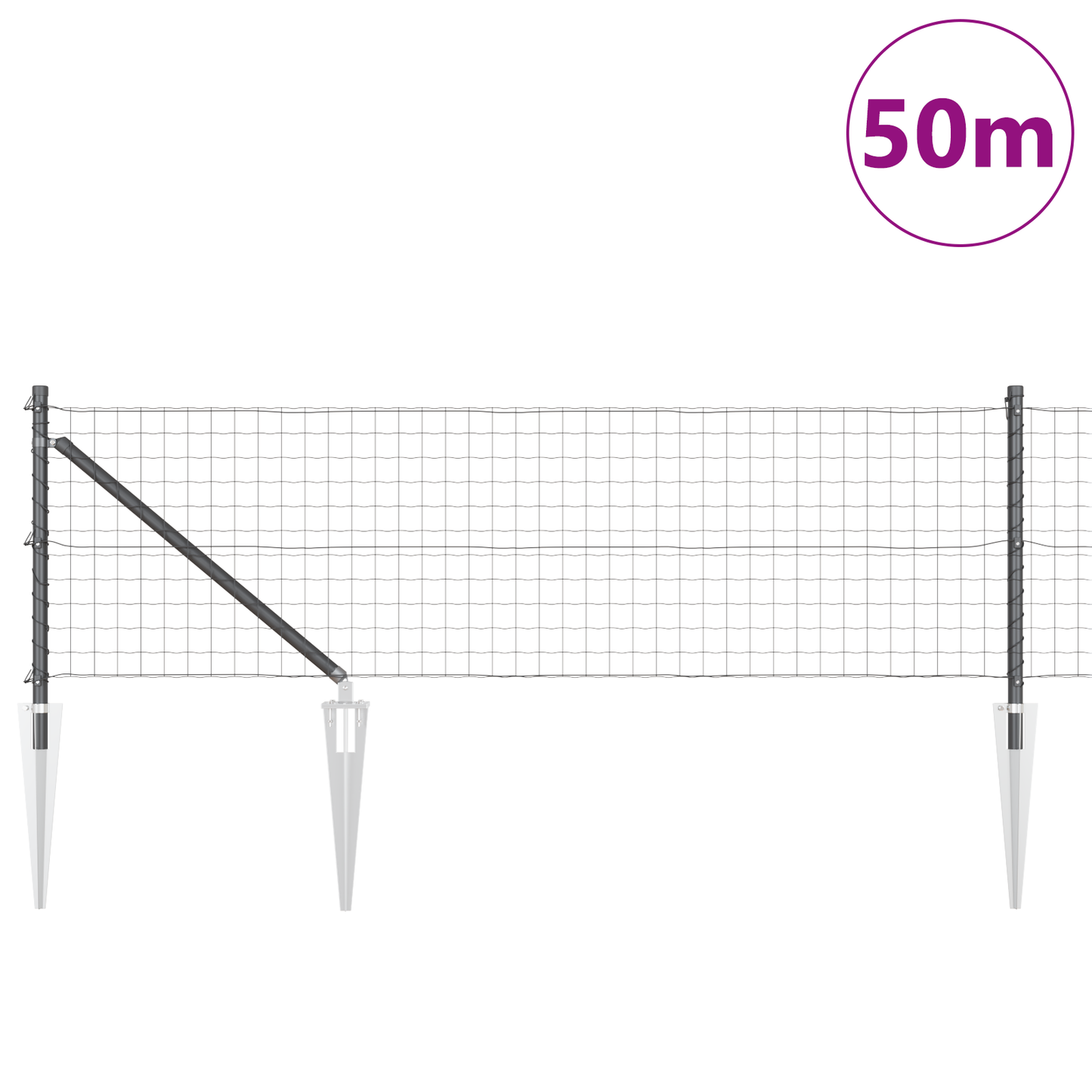 Gjerde med stolpe Grå 0,4 x 50 m Stål og PVC
