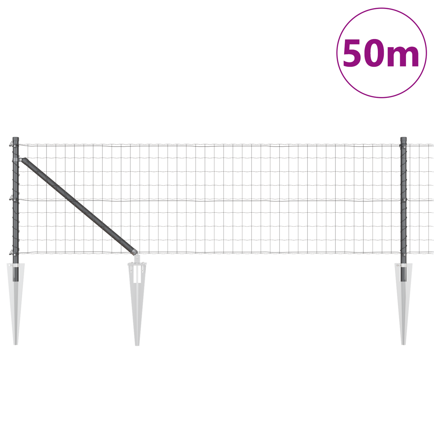 Gjerde med stolpe Grå 0,6 x 50 m Stål og PVC