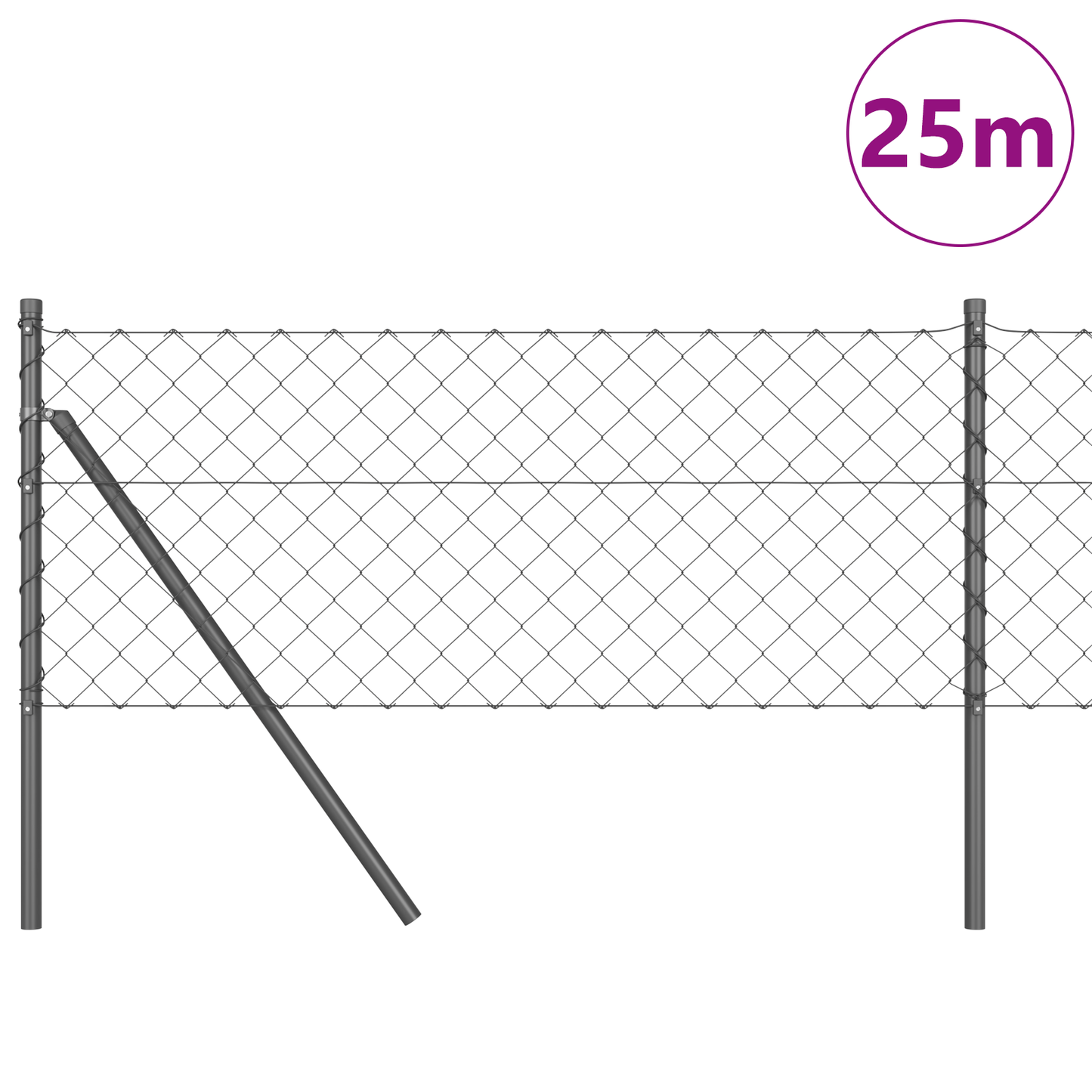 Kjedegrindstøtte 25 x 0,6 m PVC-belagt stål Grå Mesh