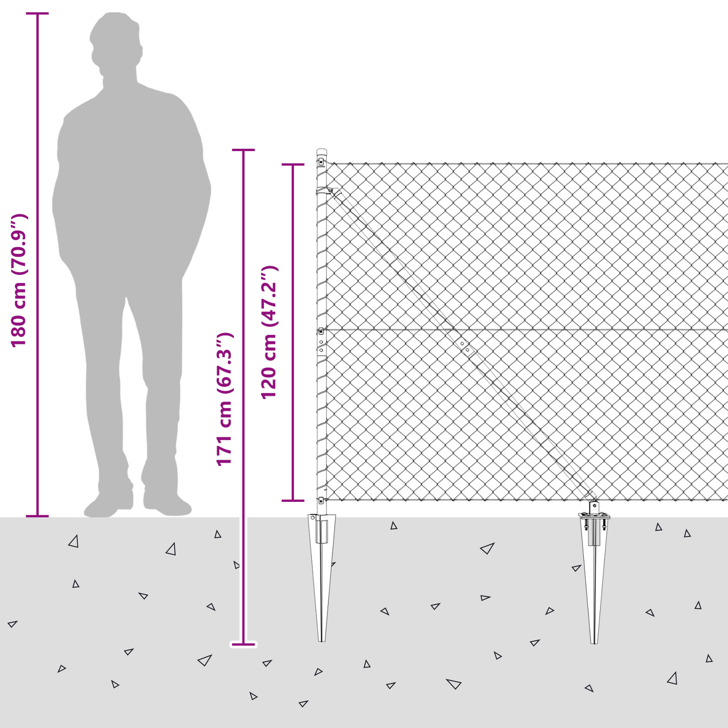Kjedefence med topper 10 x 1,2 m Galvanisert stål Sølv Mesh