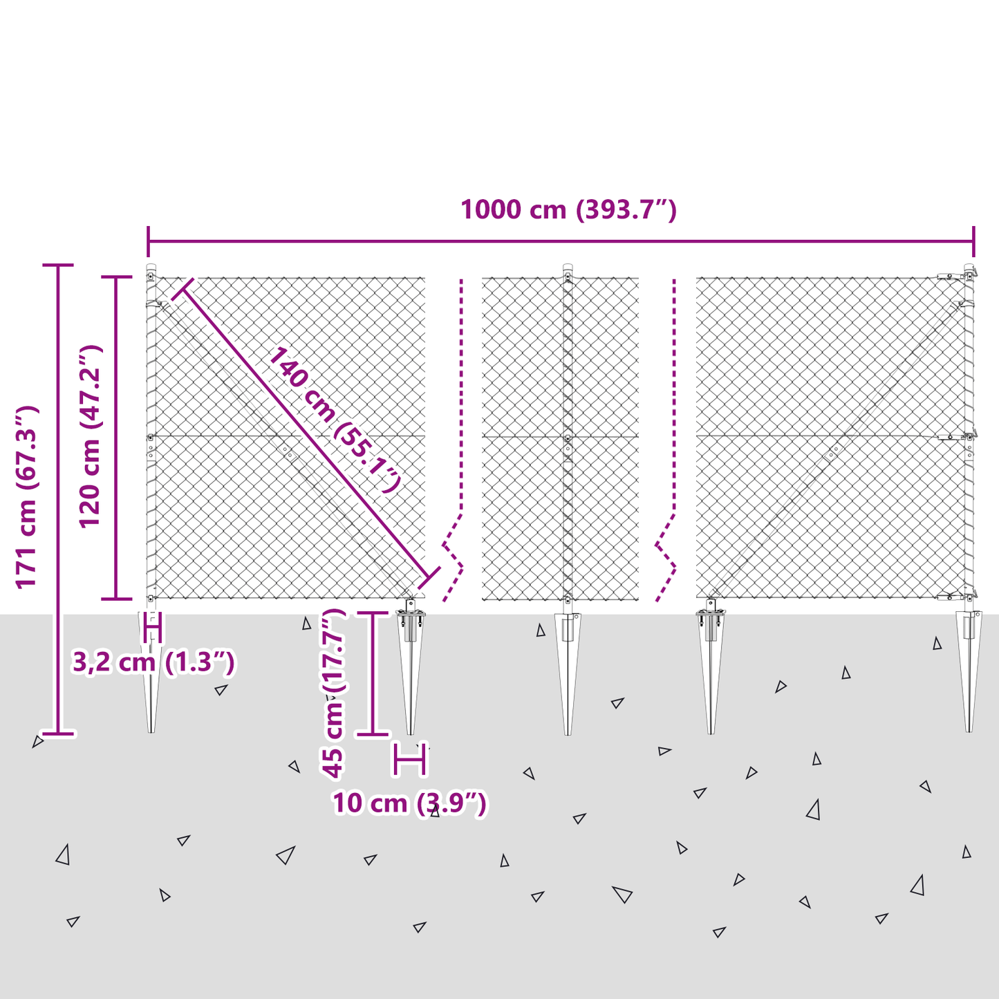 Kjedefence med topper 10 x 1,2 m Galvanisert stål Sølv Mesh