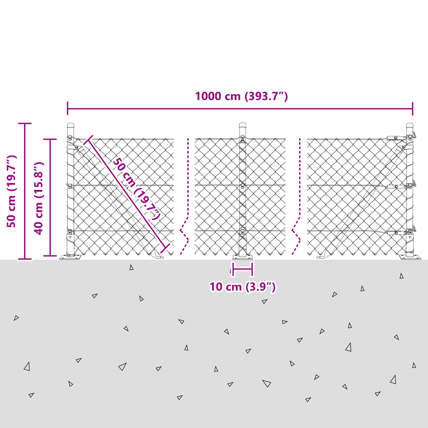 Kjedegjerde med betongbase 10 x 0,4 m PVC-belagt stål Grønn