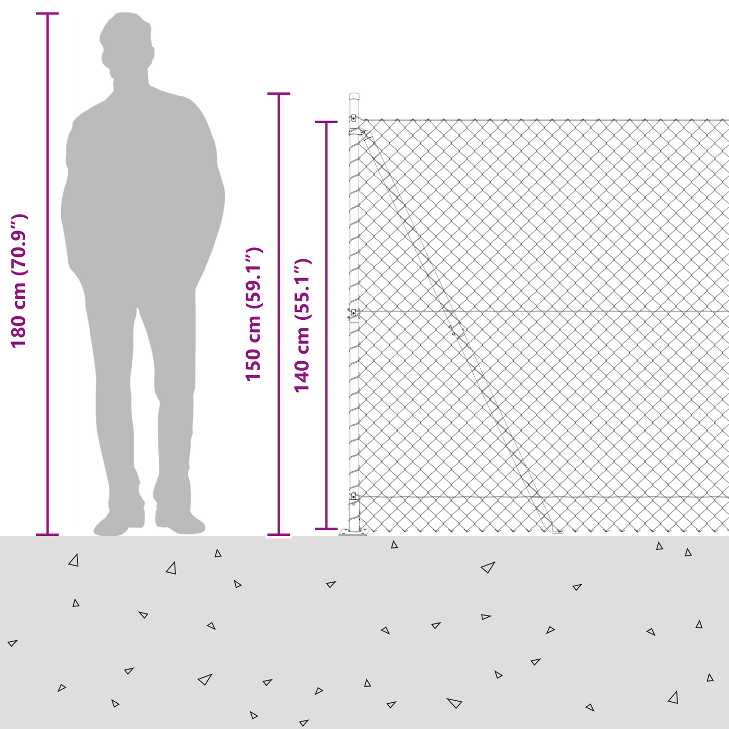 Kjedegjerde med betongbase 10 x 1,4 m PVC-belagt stål Grønn