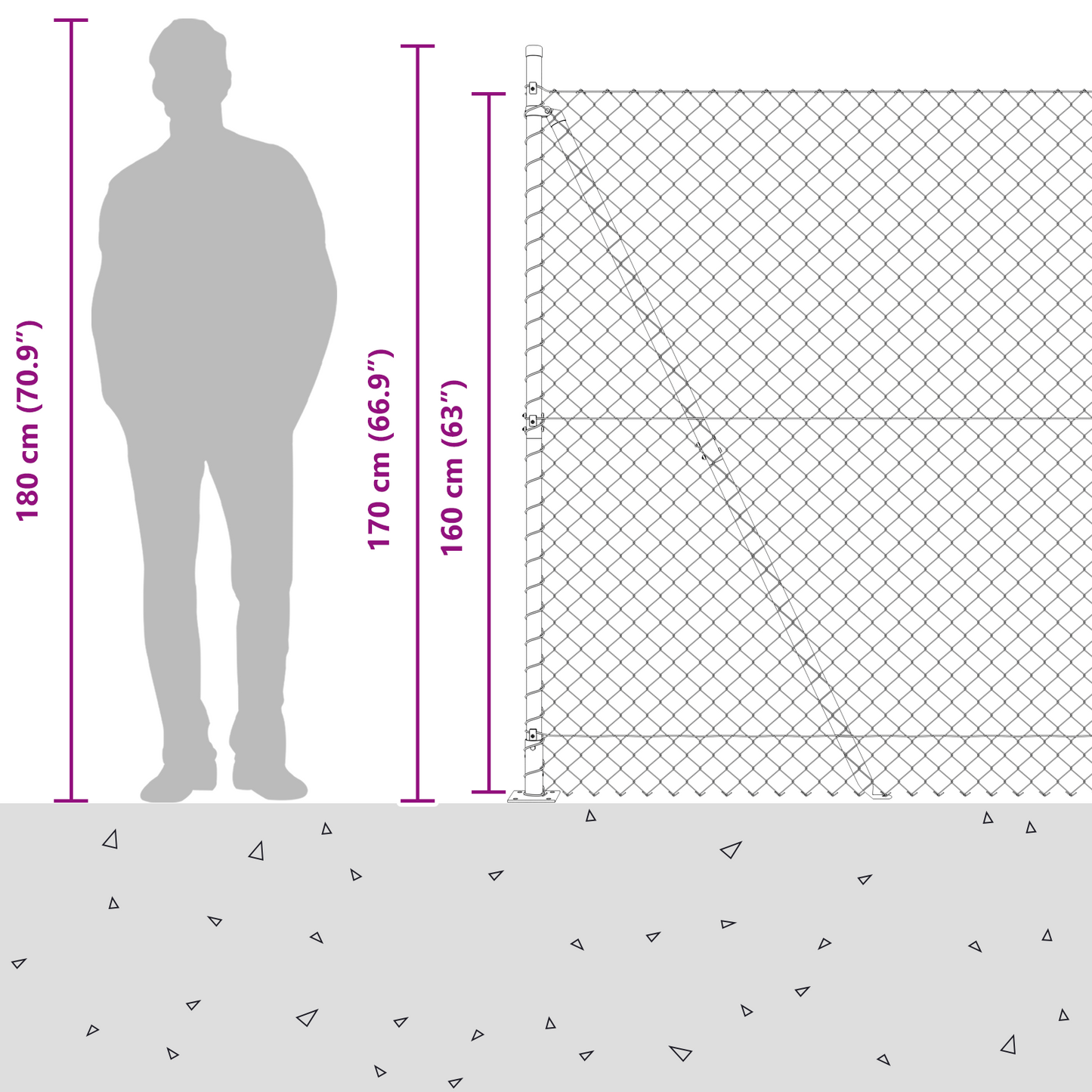 Kjedegjerde med betongbase 10 x 1,6 m PVC-belagt stål Grønn