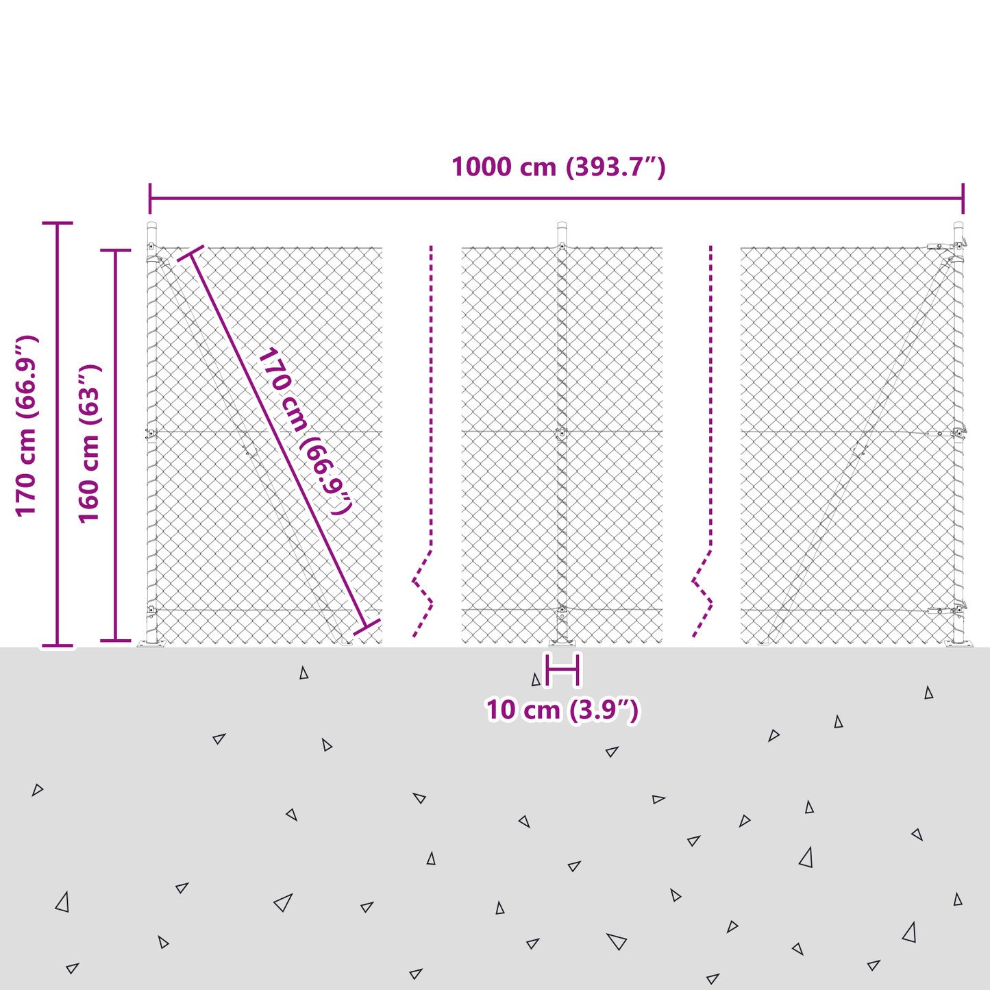 Kjedegjerde med betongbase 10 x 1,6 m PVC-belagt stål Grønn