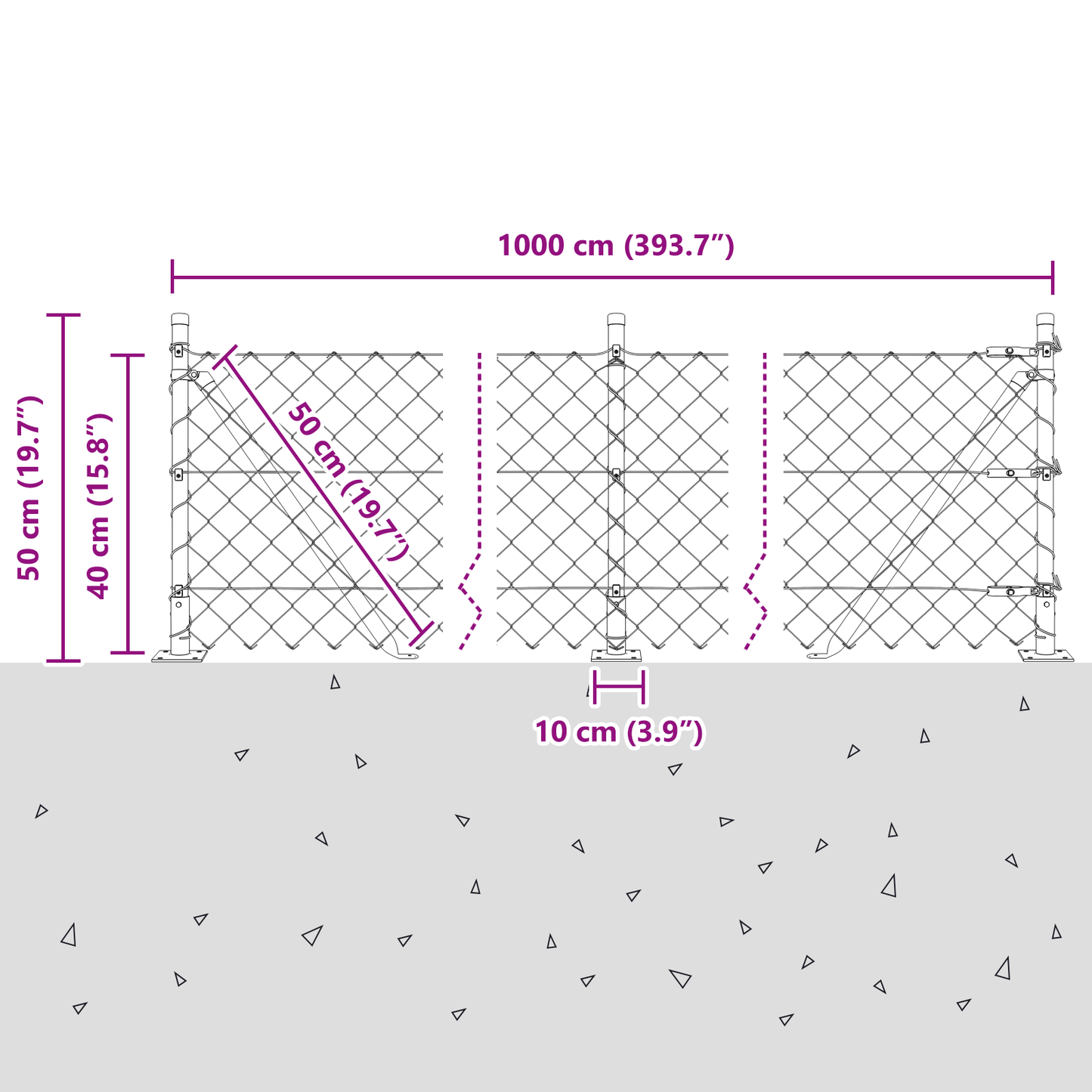 Kjedegjerde med betongbase 10 x 0,4 m PVC-belagt stål Grønn