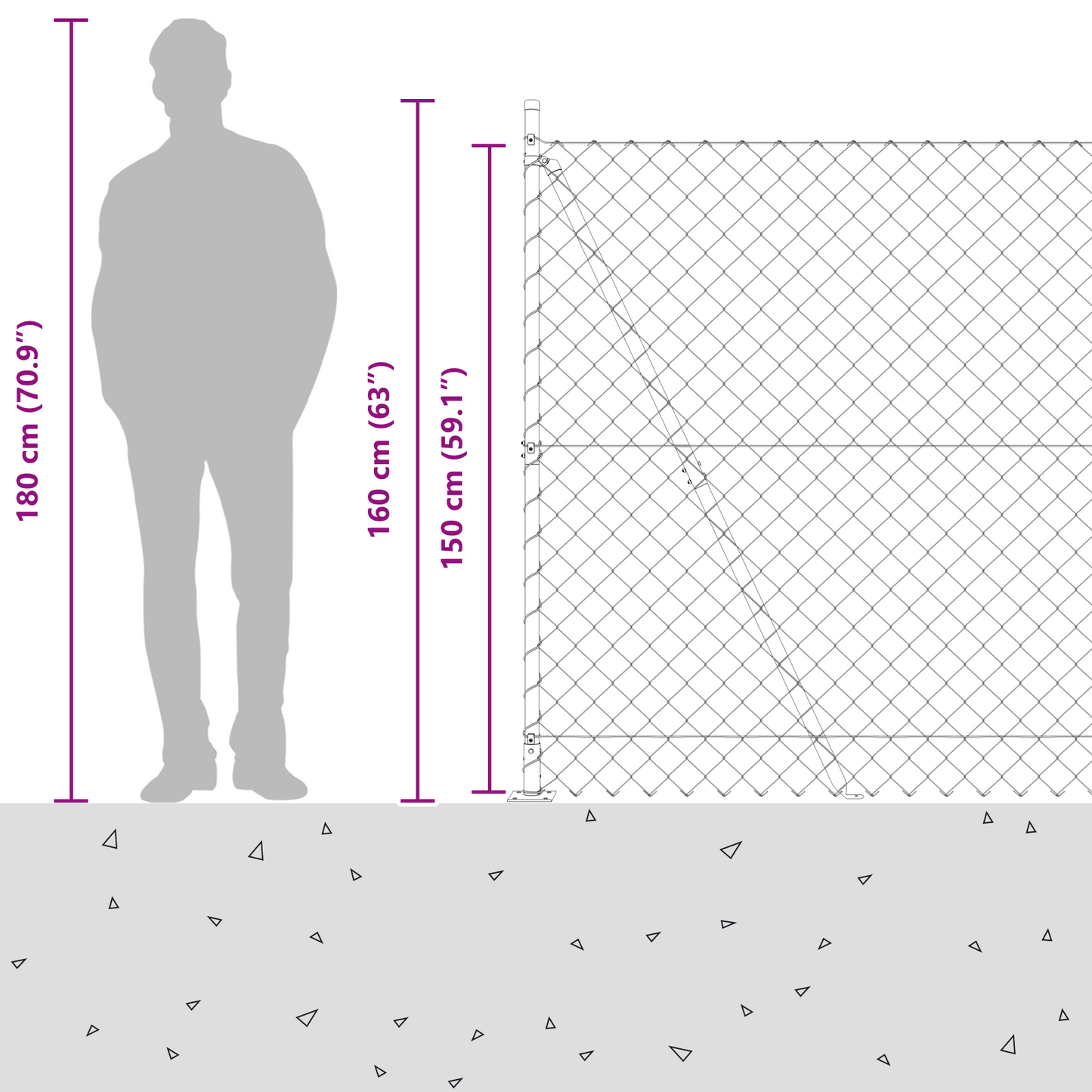 Kjedegjerde med betongbase 10 x 1,5 m PVC-belagt stål Grønn