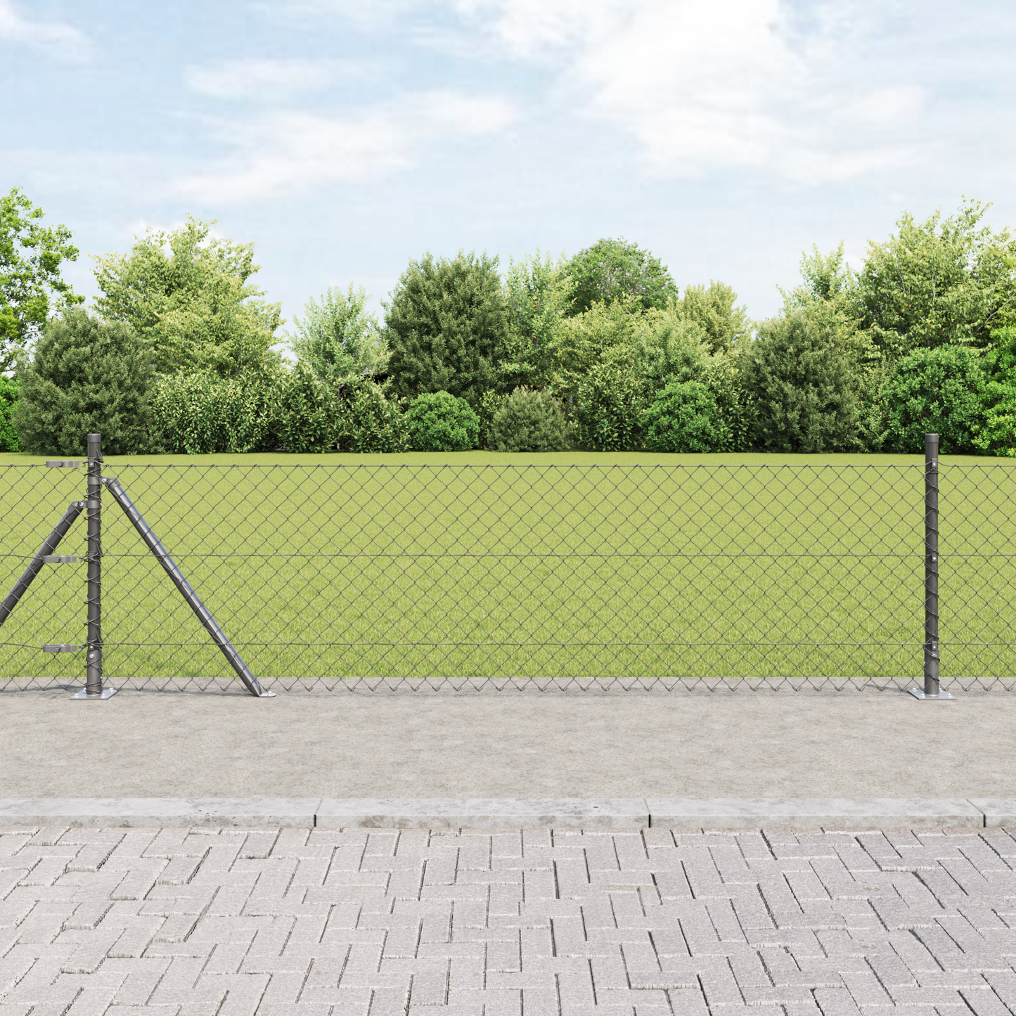 Kjedegjerde med betongbase 25 x 0,4 m PVC-belagt stål Grå Mesh