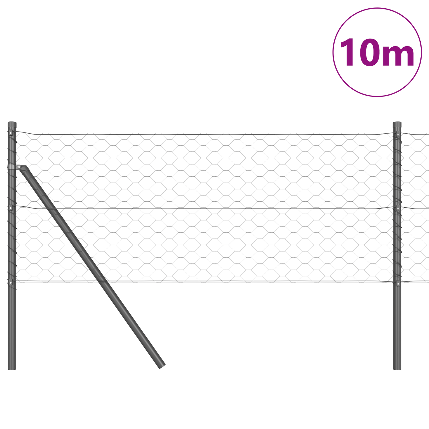 Sekskantet gjerde grunstift 10 x 0,6 m PVC-belagt stål Grå Mesh