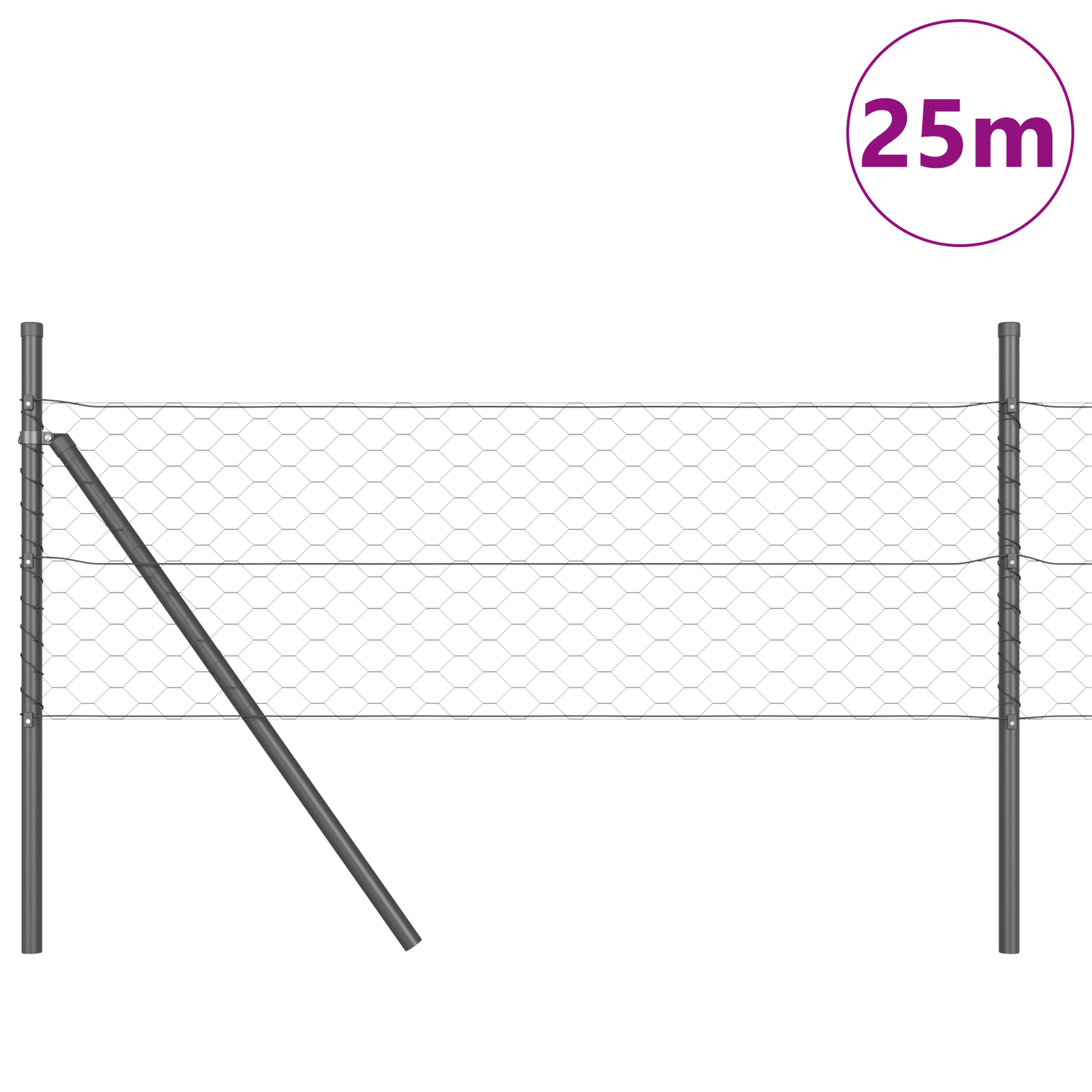 Sekskantet gjerde grunstift 25 x 0,8 m PVC-belagt stål Grå Mesh