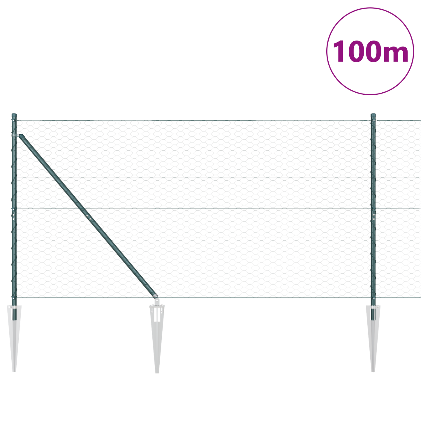 Gjerdepåle grønn 100 x 1,2 m (36 mm nett) Stål og PVC