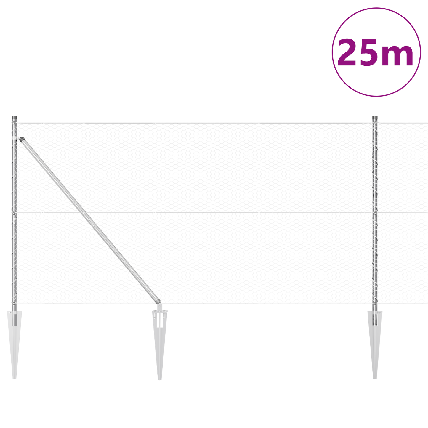 Gjerdepåle sølv 25 x 1,4 m (25 mm nett) Stål
