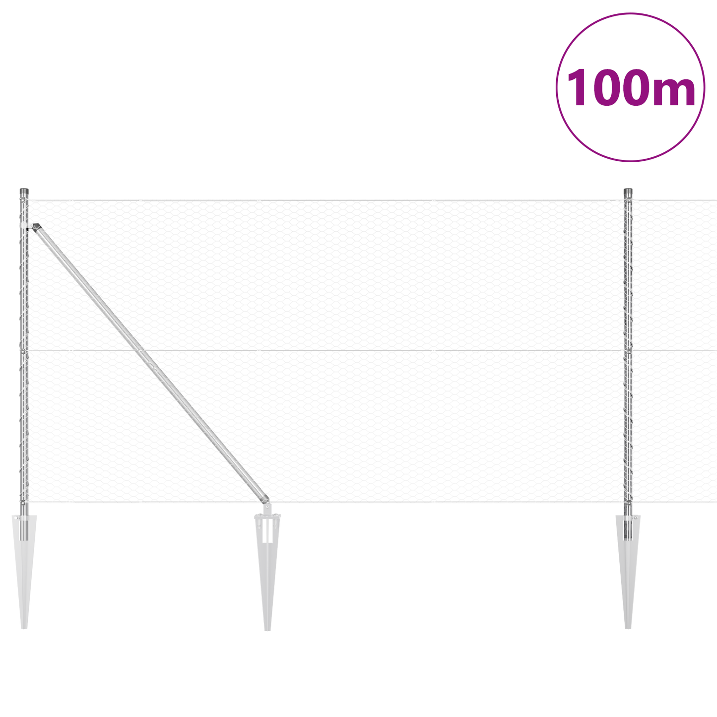 Gjerdepåle sølv 100 x 1,2 m (25 mm mesh) Stål