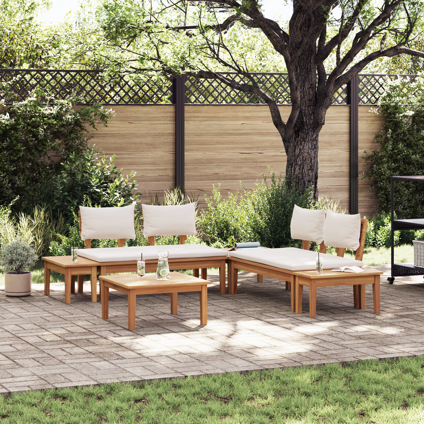 Hagesofa Set 3 pcs Brun og Krem