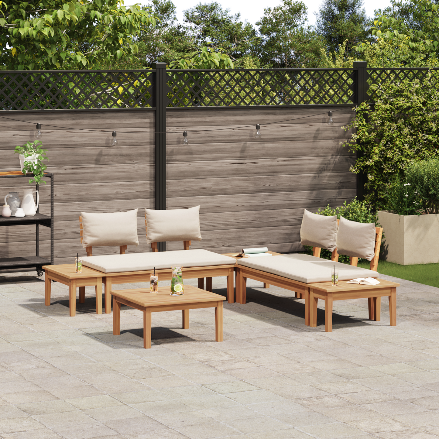 Hagesofa Set 3 pcs Brun og Krem