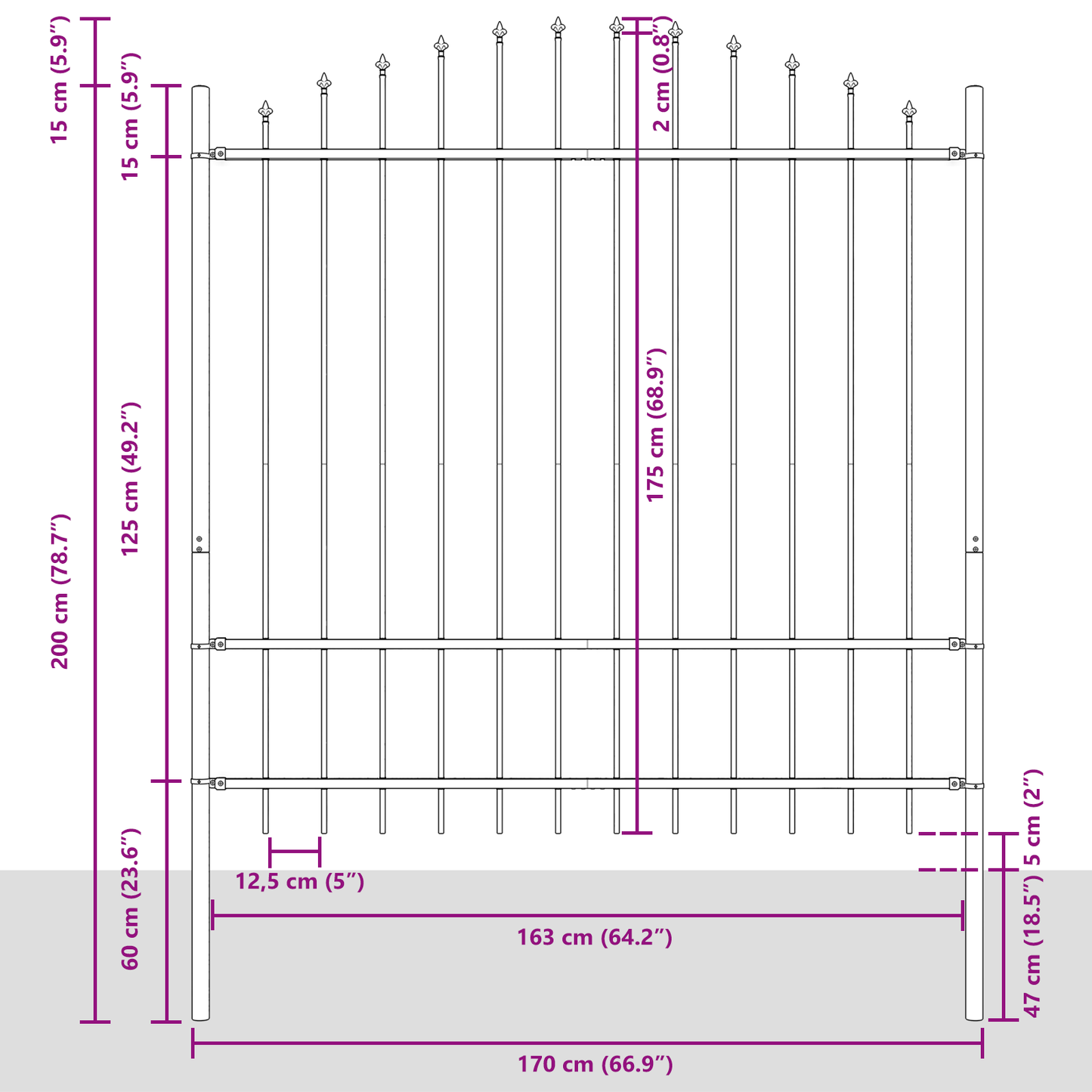 Hage Hegning 7 pcs Hvit 170 x 215 cm Pulverlakkert stål