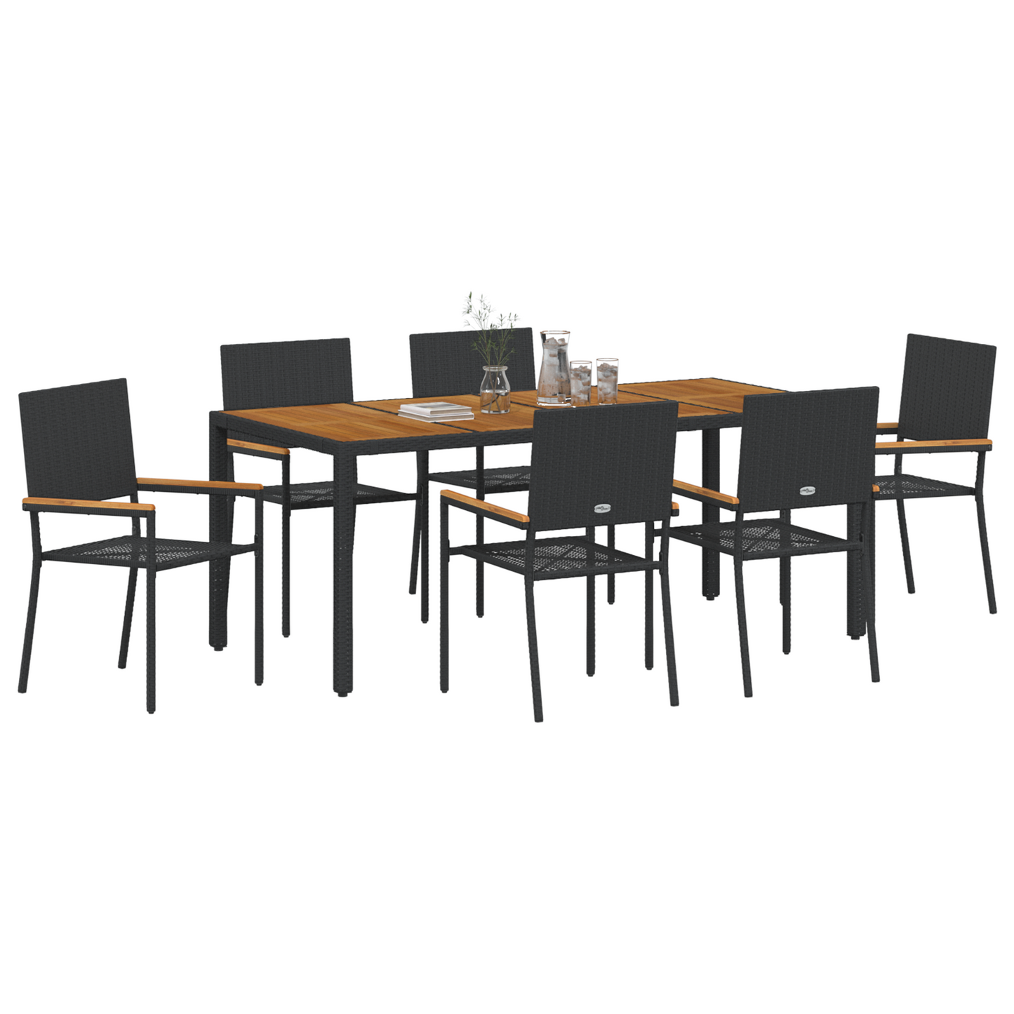 Hage Spisegruppe 7 pcs Svart polyrotting