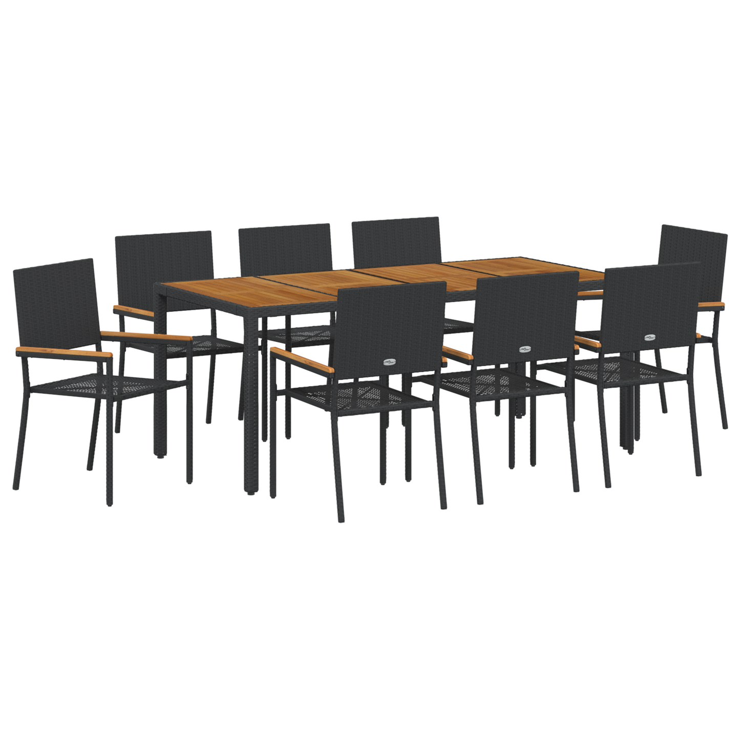 Hage Spisegruppe 9 pcs Svart polyrotting