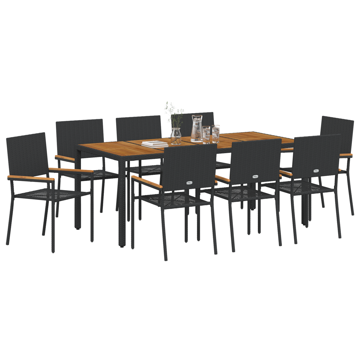 Hage Spisegruppe 9 pcs Svart polyrotting