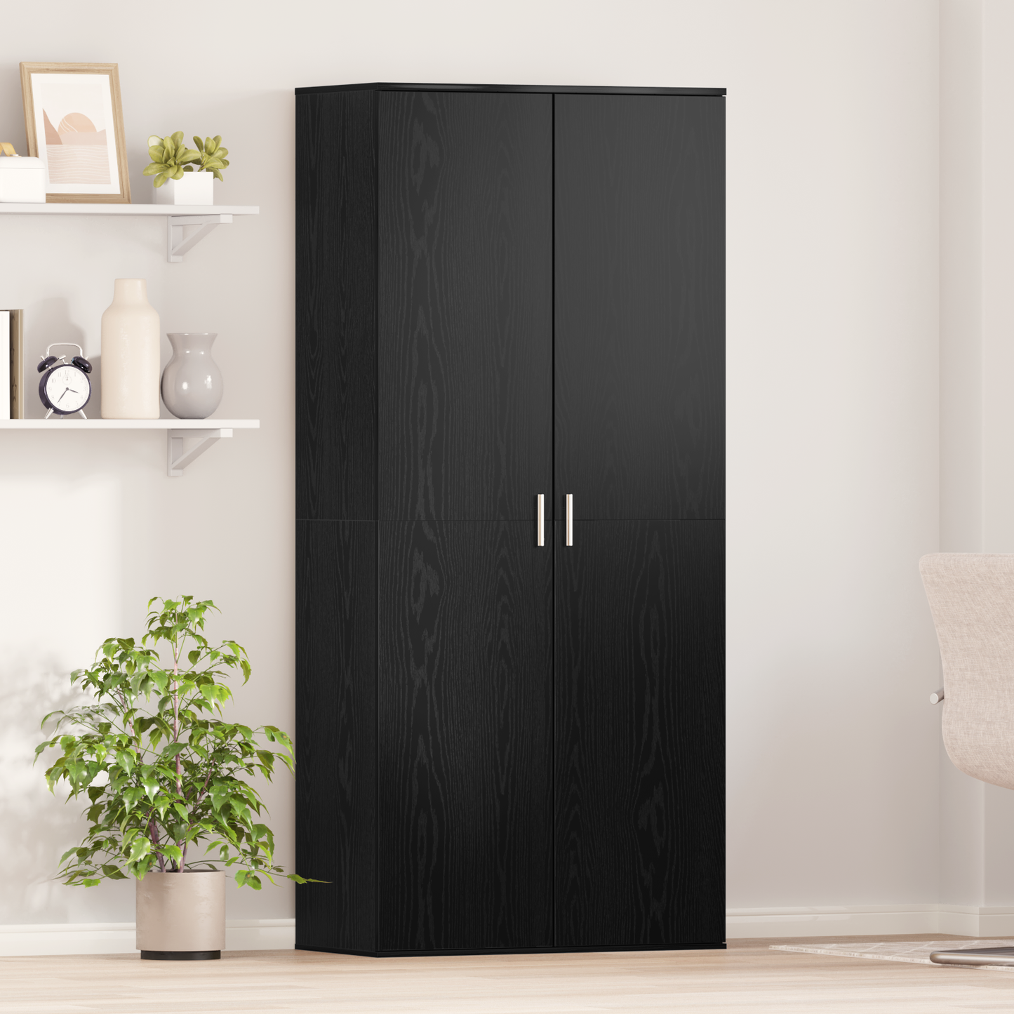 Highboard med hylle Svart eik 80 x 39 x 178 cm Konstruert tre