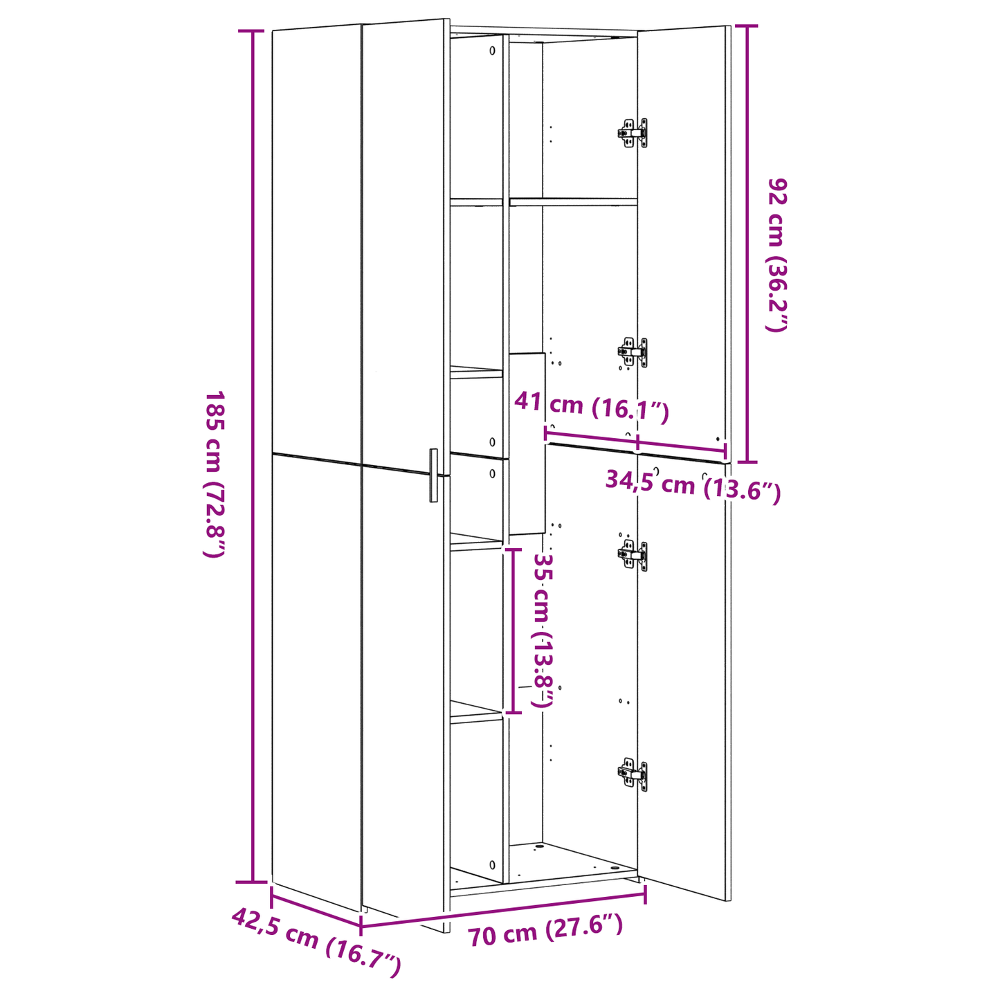 Høyskap 2 pcs Svart Eik 70 x 42,5 x 185 cm