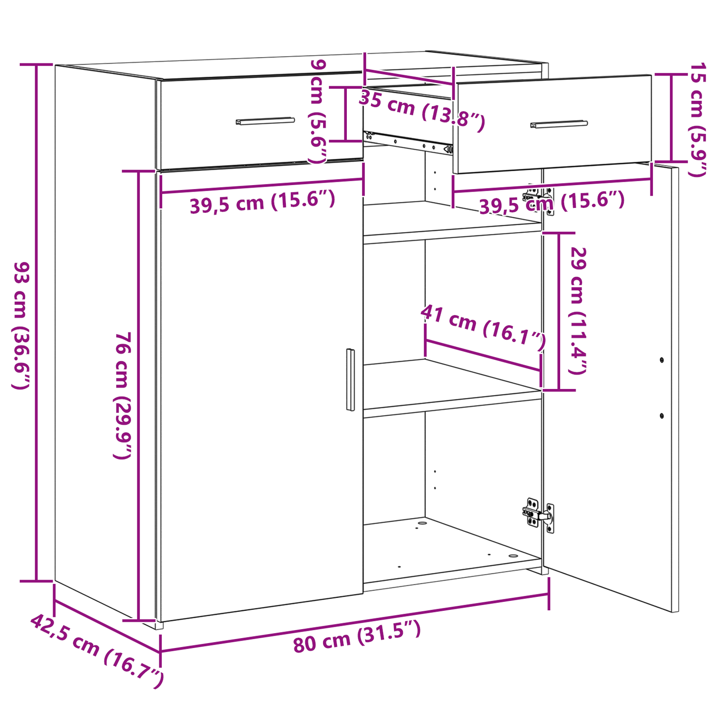 Oppbevaringsskap Svart Eik 80 x 42,5 x 93 cm