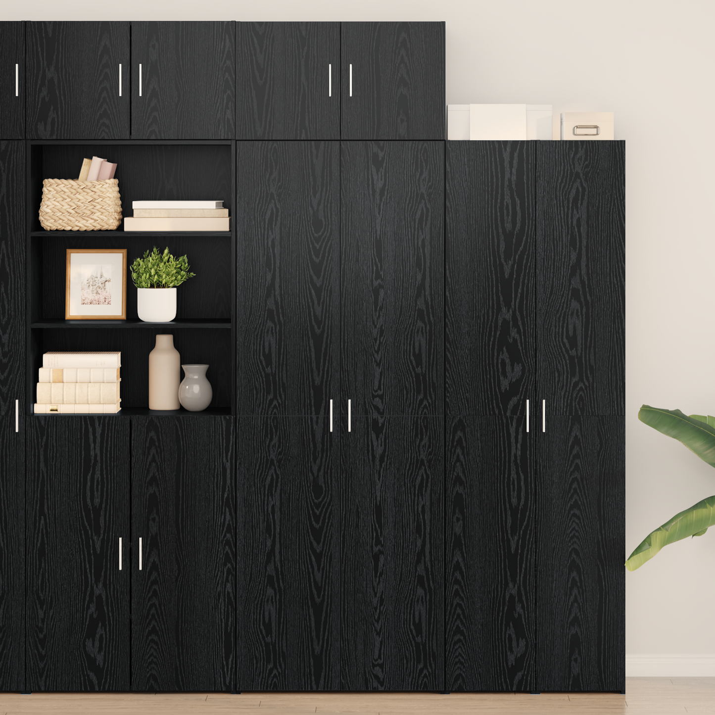 Oppbevaringsskap 3 pcs Svart Eik