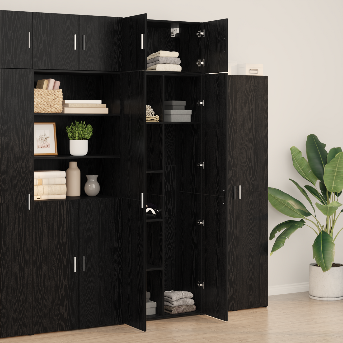 Oppbevaringsskap 3 pcs Svart Eik