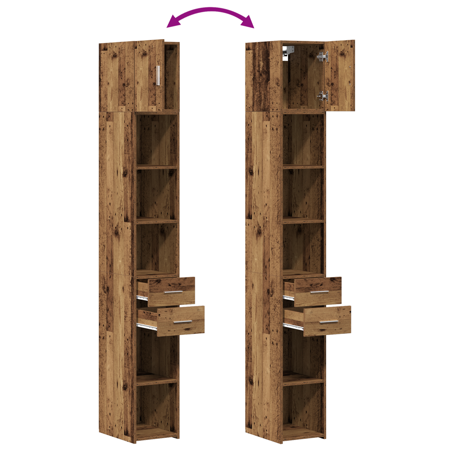 Oppbevaringsskap med skuff 2 pcs Gammelt tre 30 x 42,5 x 225 cm
