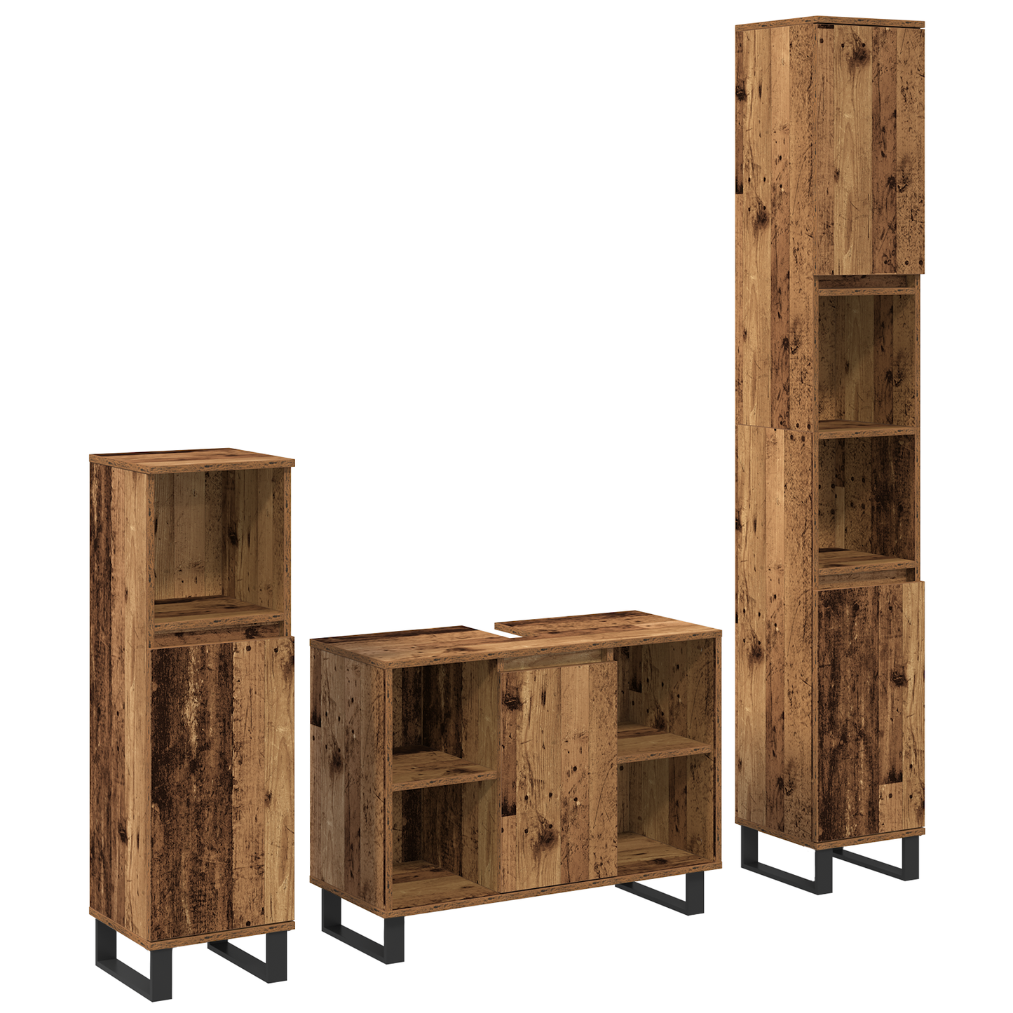 Baderomsinnredningssett med hylle 3 pcs Brun Konstruert tre